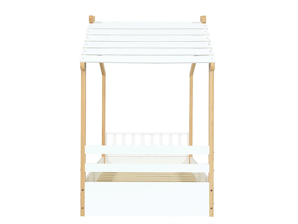 Lits en bois 90x190 cm, lit enfant, lit simple, design maison en bois raffiné, blanc + naturel