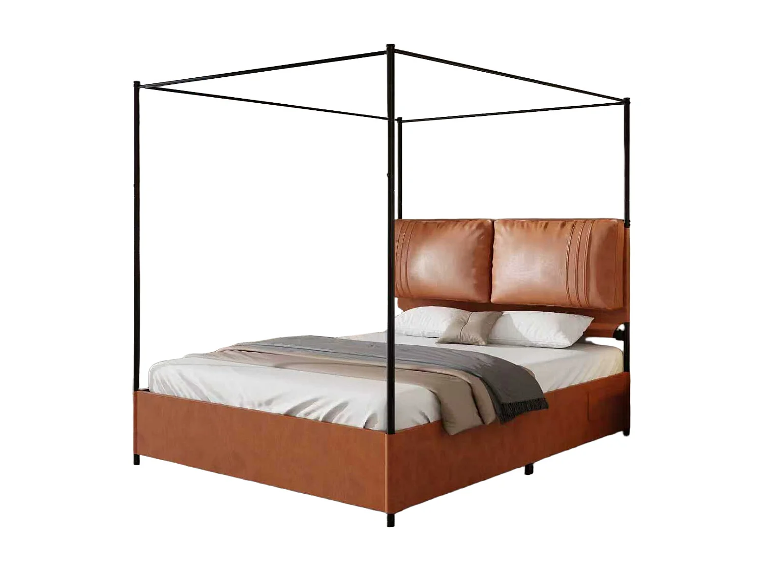 Lit de luxe moderne, 180 x 200 cm, cuir et métal, avec 4 sommiers réversibles