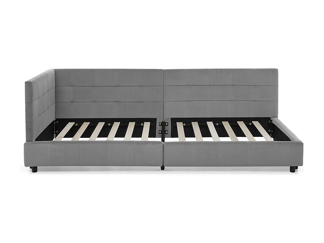 Lit simple 90x200 cm, revêtement en velours doux pour la peau, lit enfant avec dossier haut, gris foncé, sans matelas