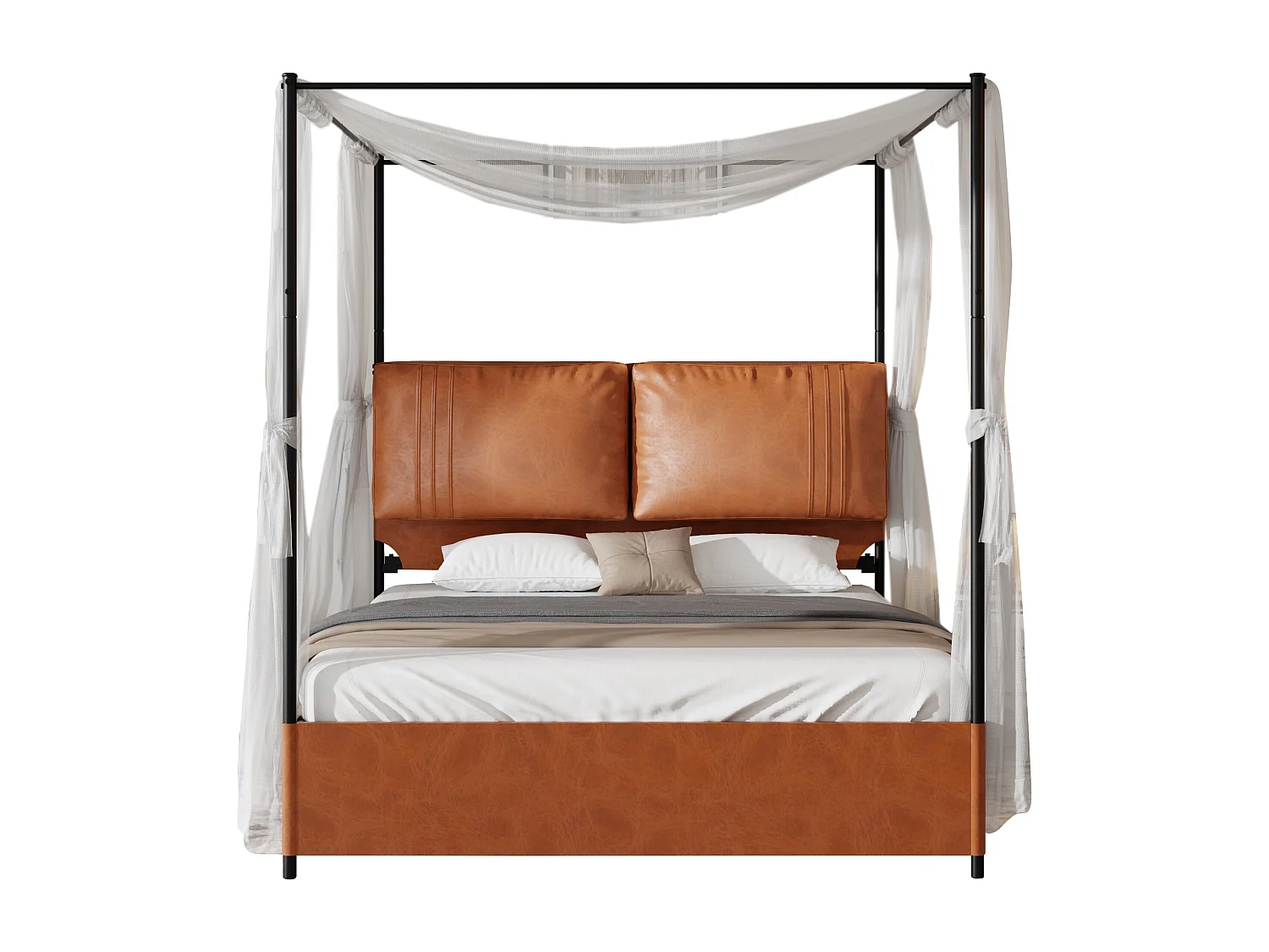 Lit de luxe moderne, 160 x 200 cm, cuir et métal, avec 4 sommiers réversibles