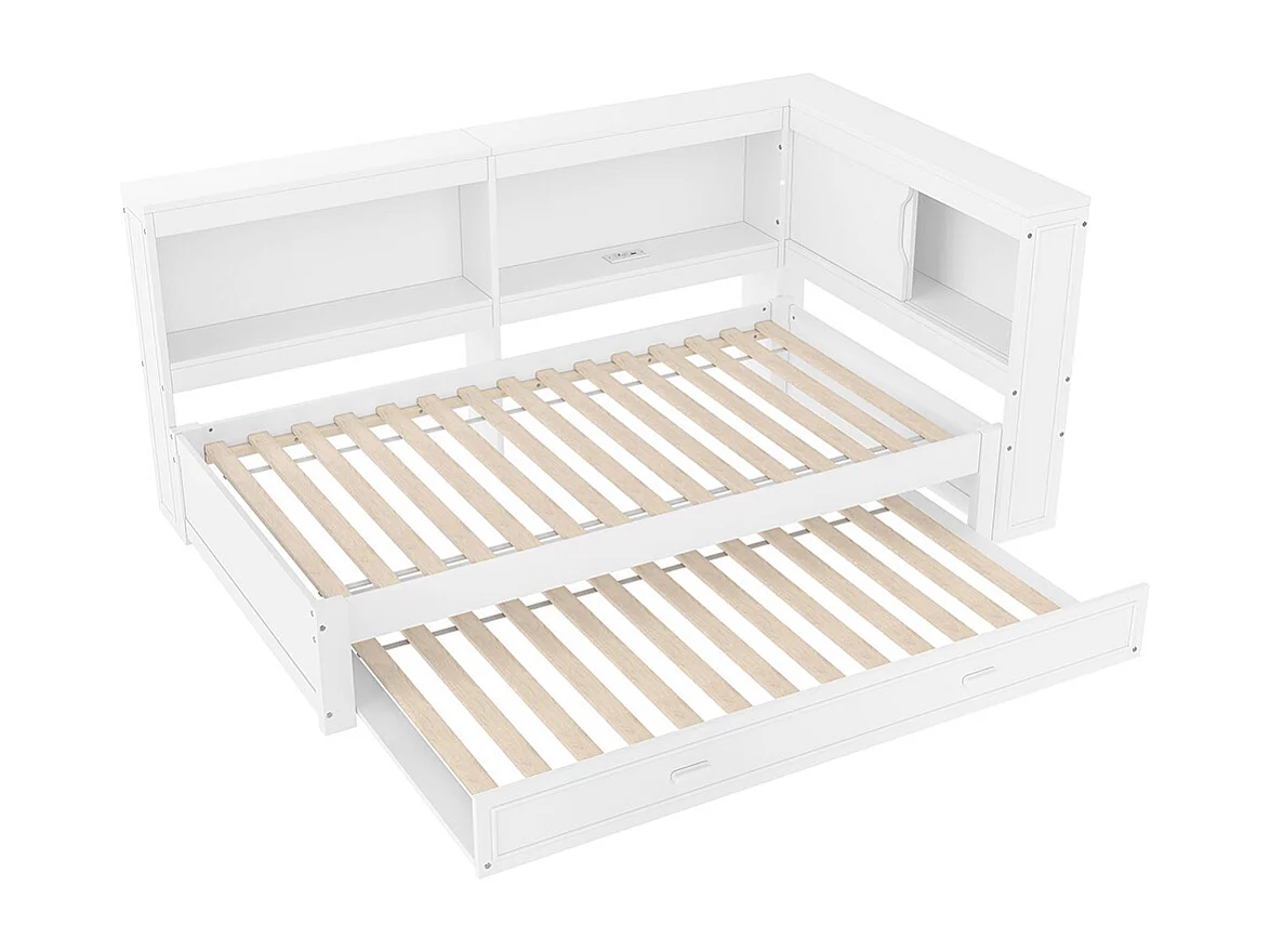 Banquette-lit 90 x 200 cm, canapé-lit gigogne, avec éclairage LED, blanc