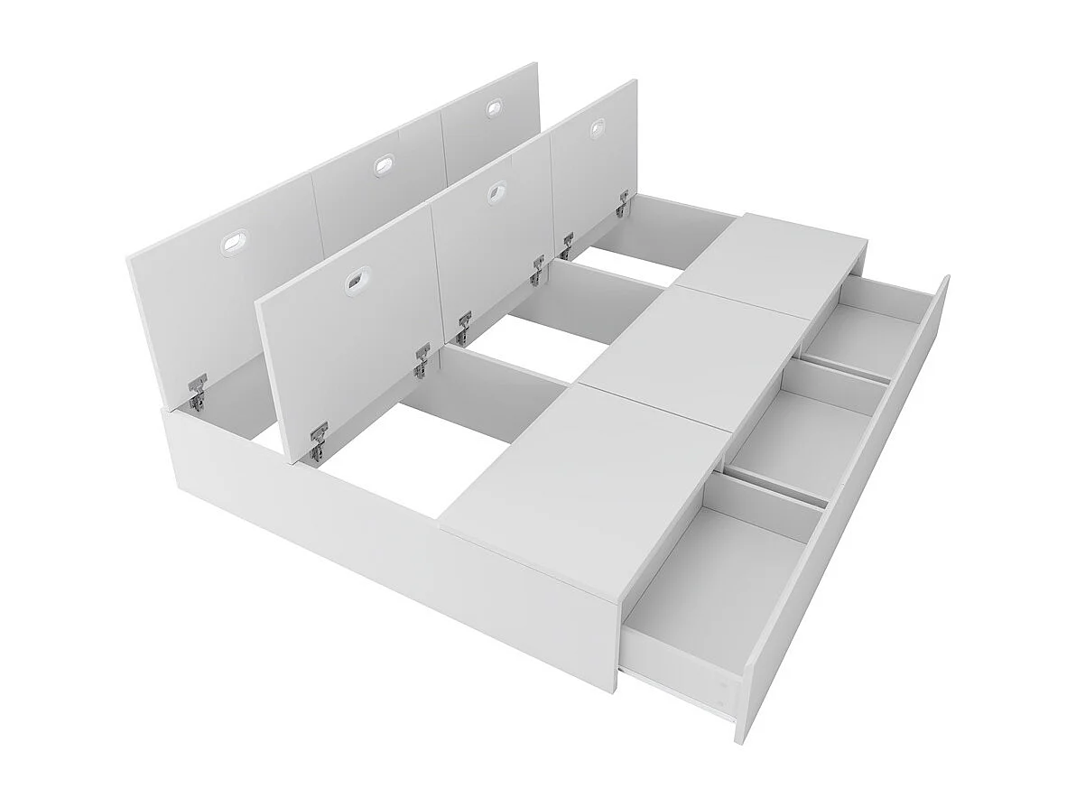 Opbergbed 140x200cm, palletbed, tweepersoonsbed, functioneel bed, massief houten bed, met lades, wit, zonder matras