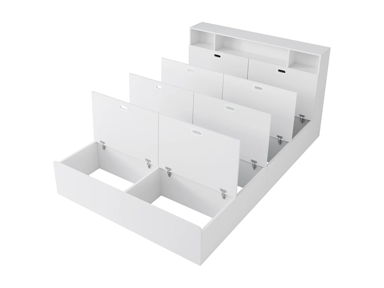 Opbergbed 140x200cm, tweepersoonsbed, functioneel bed, massief houten bed, met USB-poort, opbergvak, wit, matras niet inbegrepen