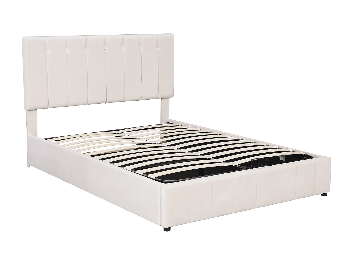 Hydraulisch gestoffeerd bed 140x200cm, tweepersoonsbed, in hoogte verstelbaar hoofdeinde en lattenbodem, fluweel, wit, zonder matras