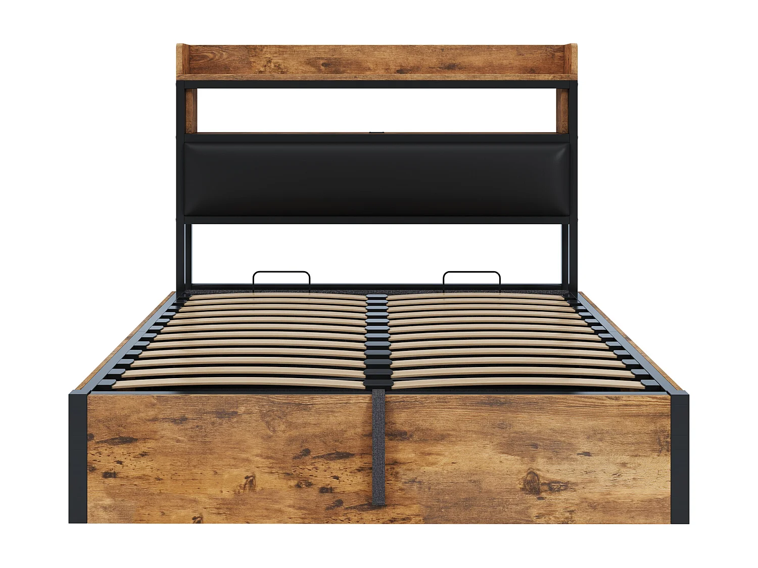 Gestoffeerd bed 140x200cm, tweepersoonsbed met hydraulisch hefmechanisme,USB, hout en metaal, zwart, matras niet inbegrepen