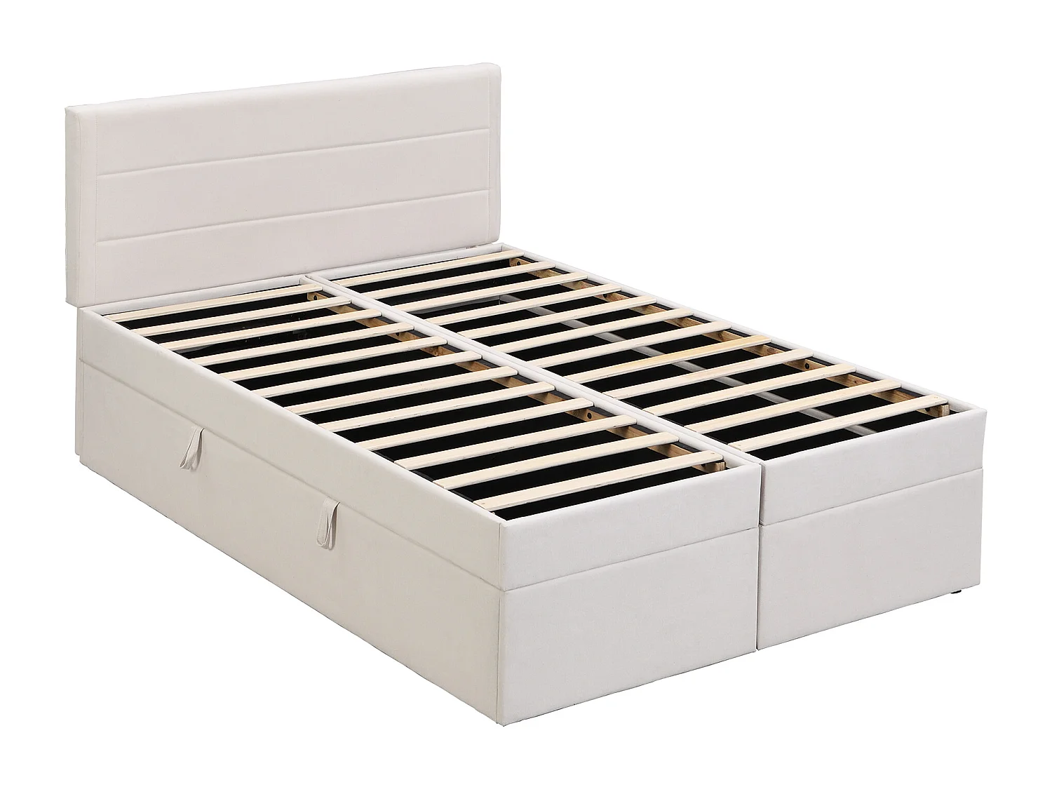 Lit rembourré, 140 x 200 cm, lit double avec sommier à lattes en métal, rangement, ouverture des deux côtés, beige, sans matelas