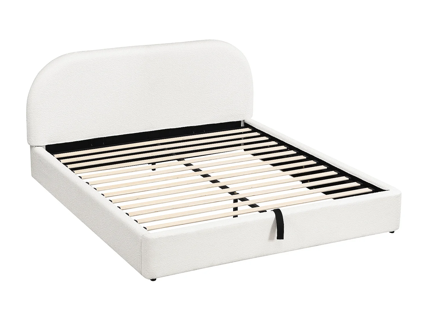 Lit rembourré hydraulique, lit double 180x200cm, avec sommier à lattes, tête de lit, lit fonctionnel, bouclé beige, sans matelas