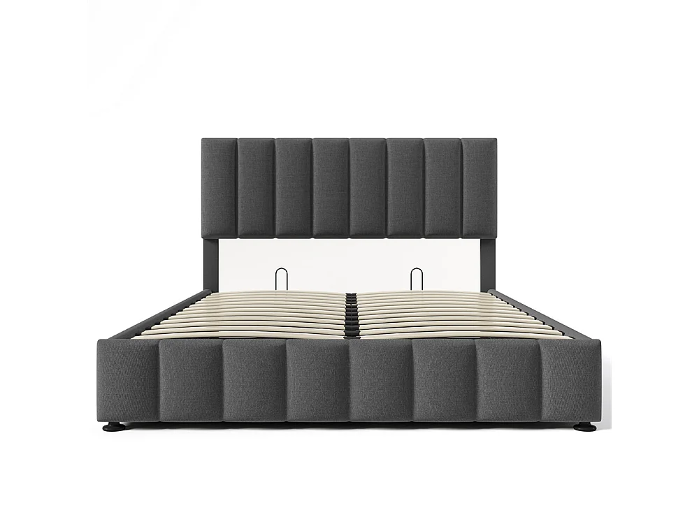 Hydraulisch gestoffeerd bed 140x200cm, tweepersoonsbed, met metalen lattenbodem, opbergruimte, linnen, grijs, zonder matras