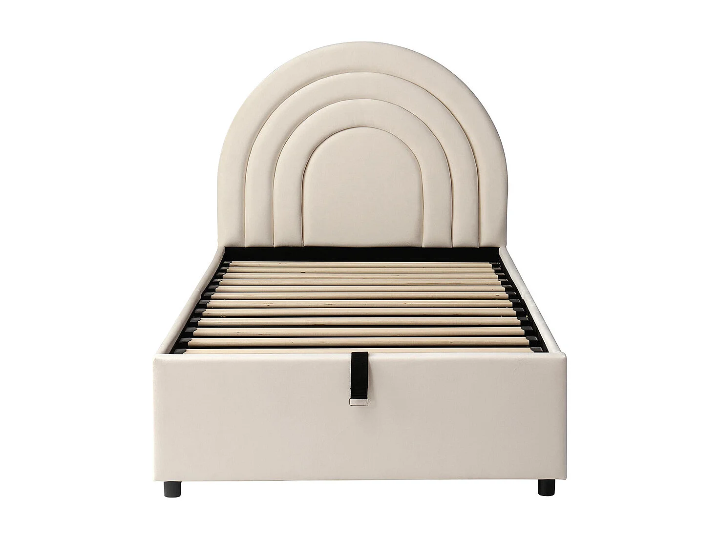 Gestoffeerd bed 90x200 cm, kinderbed, eenpersoonsbed met lattenbodem en hoofdeinde, houten latten, beige