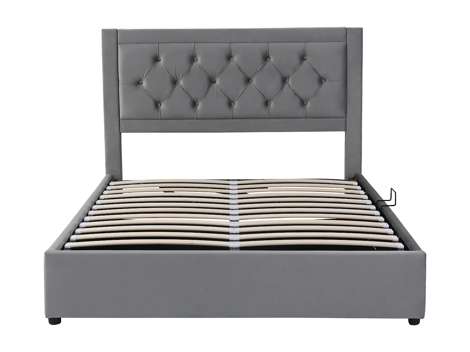 Gestoffeerd bed 140x200cm, opbergbed, met schuimrubber bekleed hoofdeinde, tweepersoonsbed, fluweel, grijs, matras niet inbegrepen