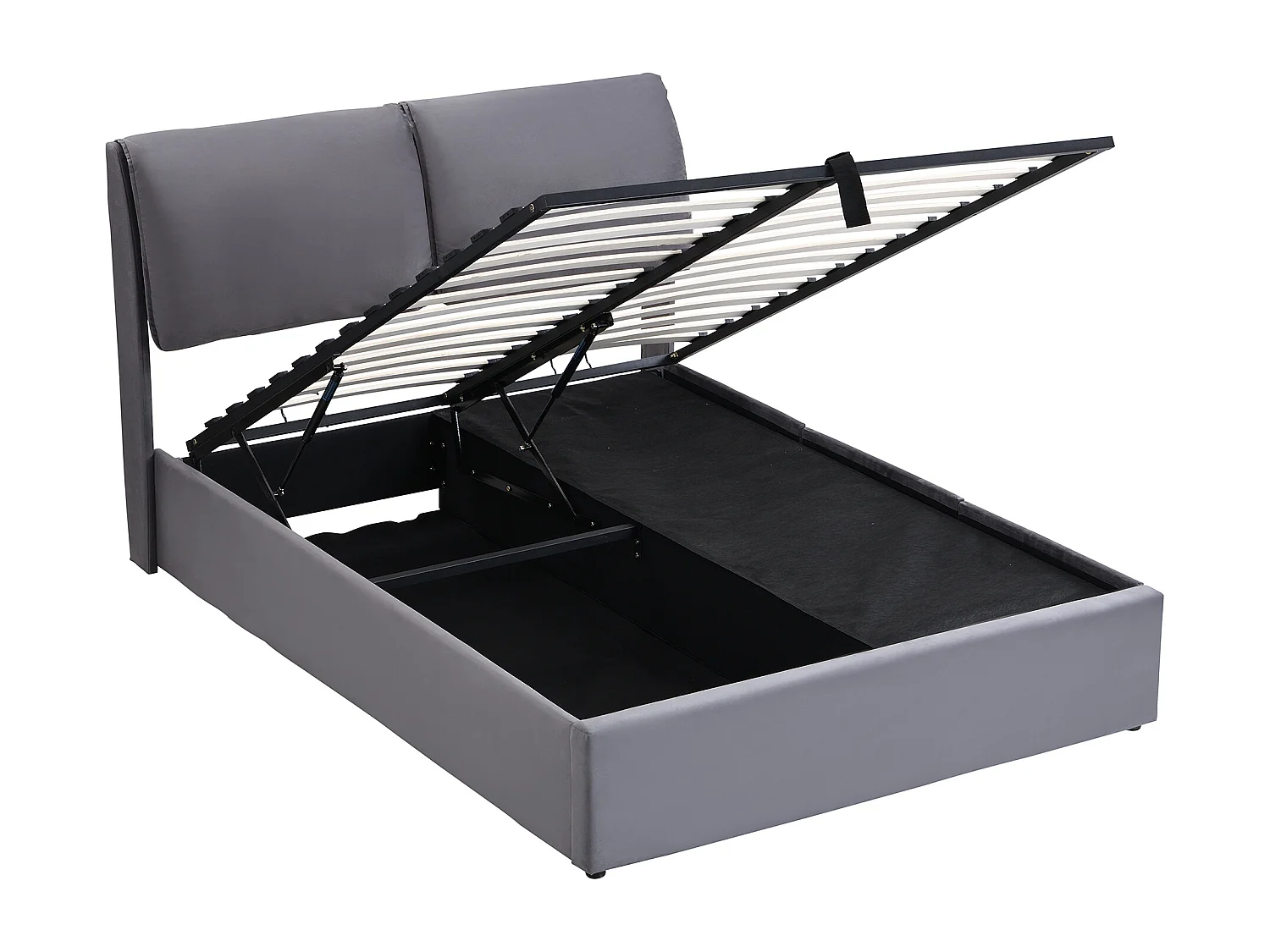 Lit rembourré hydraulique 140x190cm,avec trois tiroirs,coffre de rangement,sommier à lattes et tête de lit,velours,gris,sans matelas