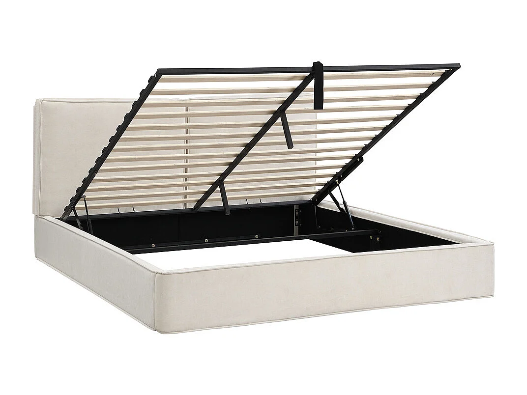 Lit rembourré hydraulique 180x200cm, lit double avec tête de lit et sommier à lattes, lit fonctionnel, chenille beige, sans matelas