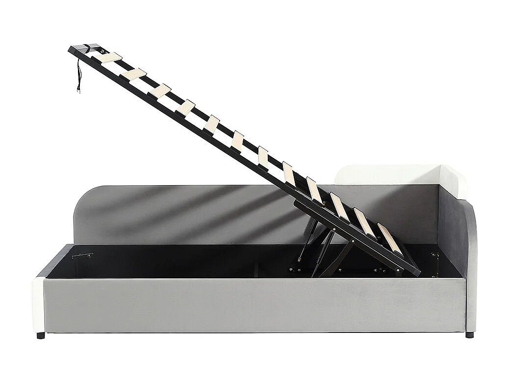 Gestoffeerd bed 90x200 cm, eenpersoonsbed, kinderbed, linker zijpaneel, grijs