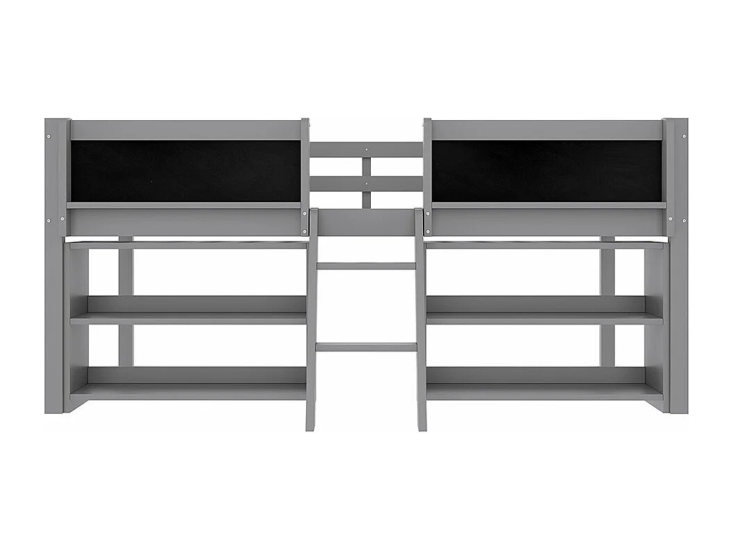 Lit mi-hauteur 90x200cm, avec lits superposés, garde-corps, échelle, pin, gris, sans matelas
