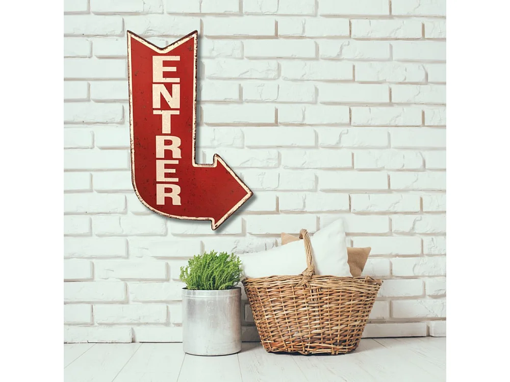 Plaque murale décorative vintage métal rouge entrée porte 40x25cm