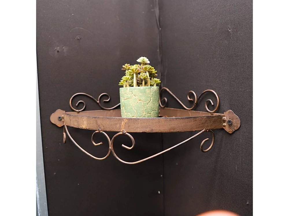 Étagère d'angle murale en métal marron 38 x 27 x 12cm