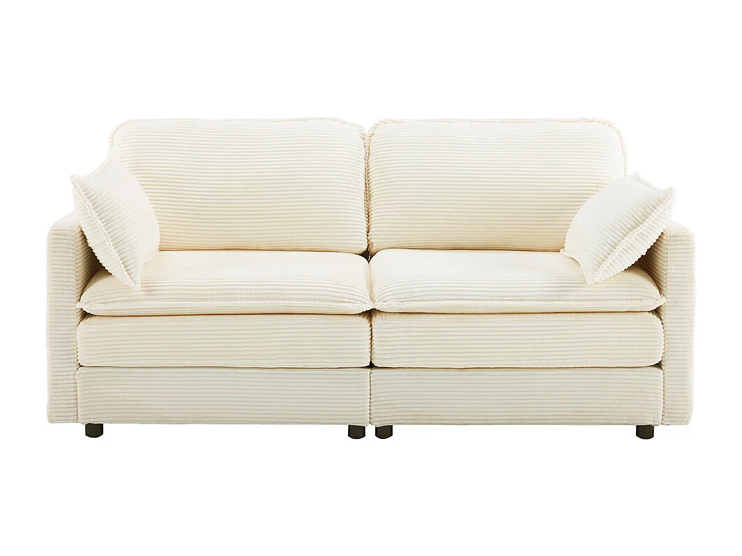 Canapé 2 places minimaliste et moderne, confortable et spacieux, idéal pour le salon ou la chambre, en bois et tissu, blanc