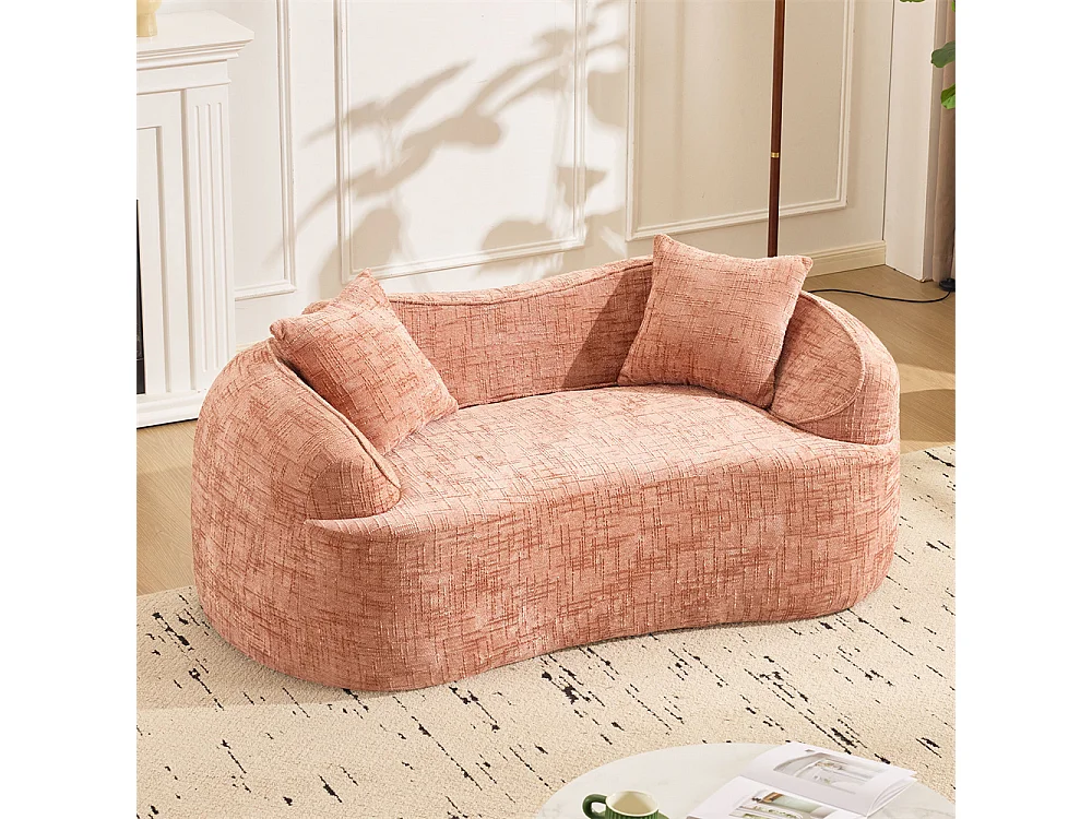 Canapé deux places incurvé rosa avec accoudoirs, canapé compressible avec 2 coussins, aucun assemblage requis