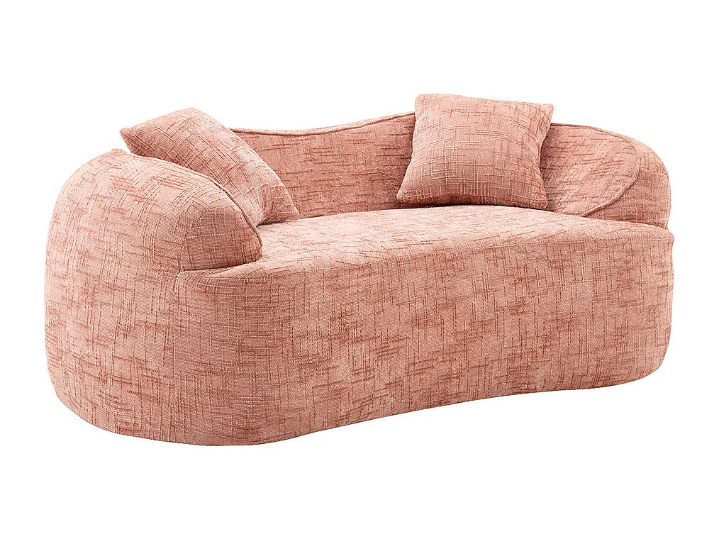 Canapé deux places incurvé rosa avec accoudoirs, canapé compressible avec 2 coussins, aucun assemblage requis