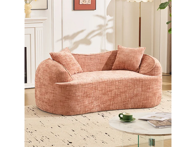 Canapé deux places incurvé rosa avec accoudoirs, canapé compressible avec 2 coussins, aucun assemblage requis