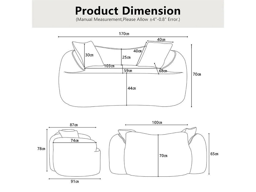 Canapé deux places incurvé jaune avec accoudoirs, canapé compressible avec 2 coussins, aucun assemblage requis