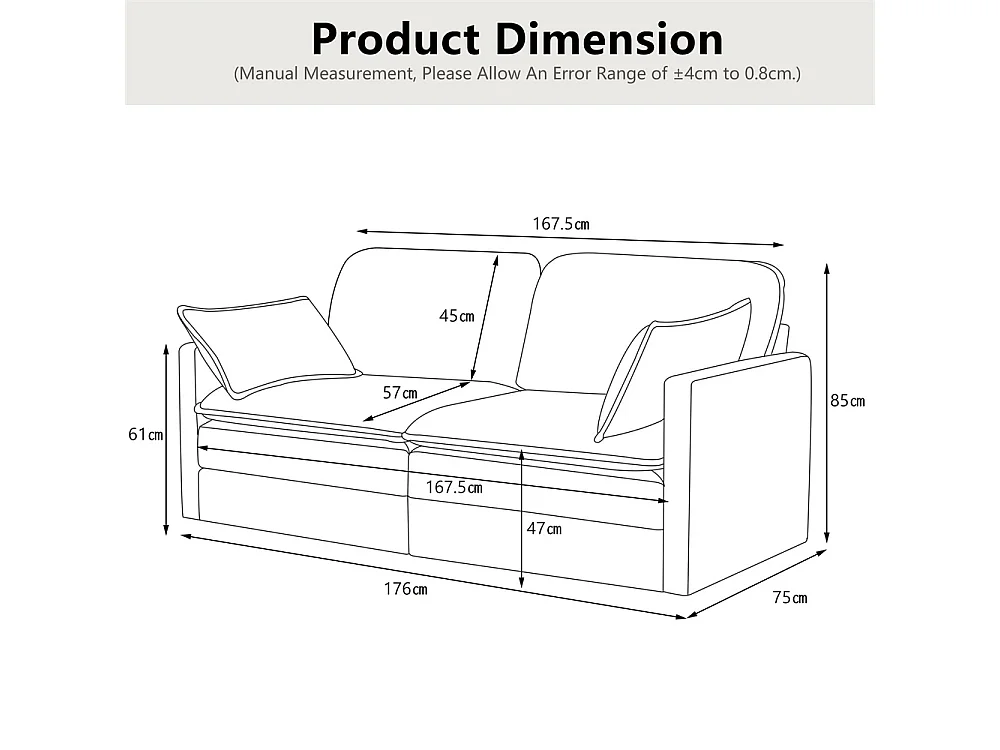 Canapé 2 places minimaliste et moderne, confortable et spacieux, idéal pour le salon ou la chambre, en bois et tissu, gris