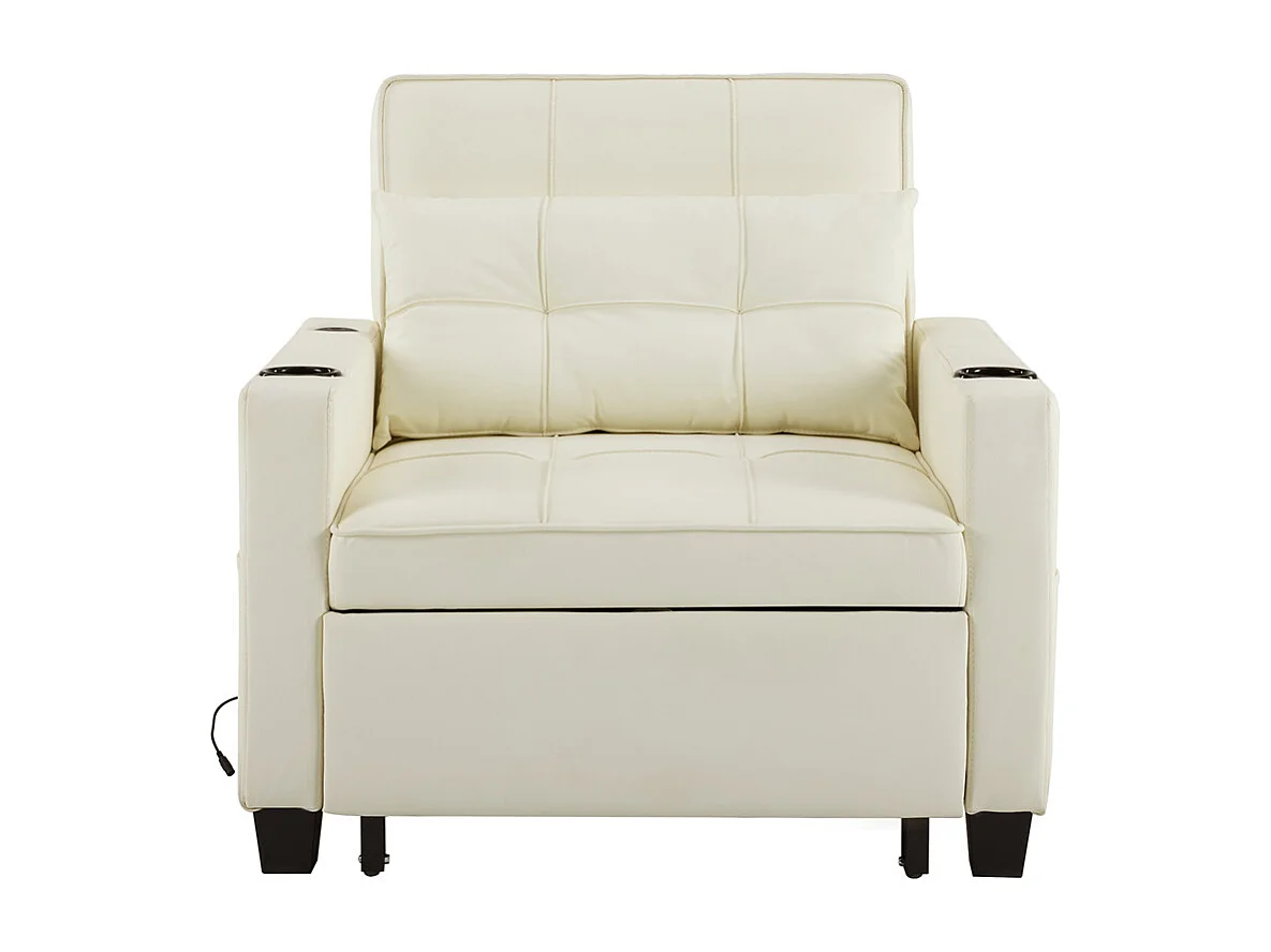 Canapé-lit extensible 3 en 1 avec porte-gobelets et port USB, canapé inclinable, fauteuil-lit, fauteuil, blanc