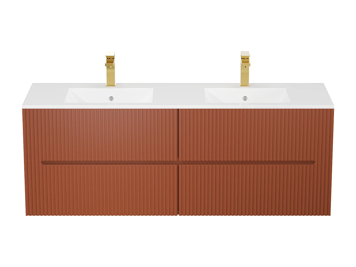 Meuble de salle de bain suspendu avec vasque à encastrer et robinet - Strié terracotta - 150 cm - PAVANI