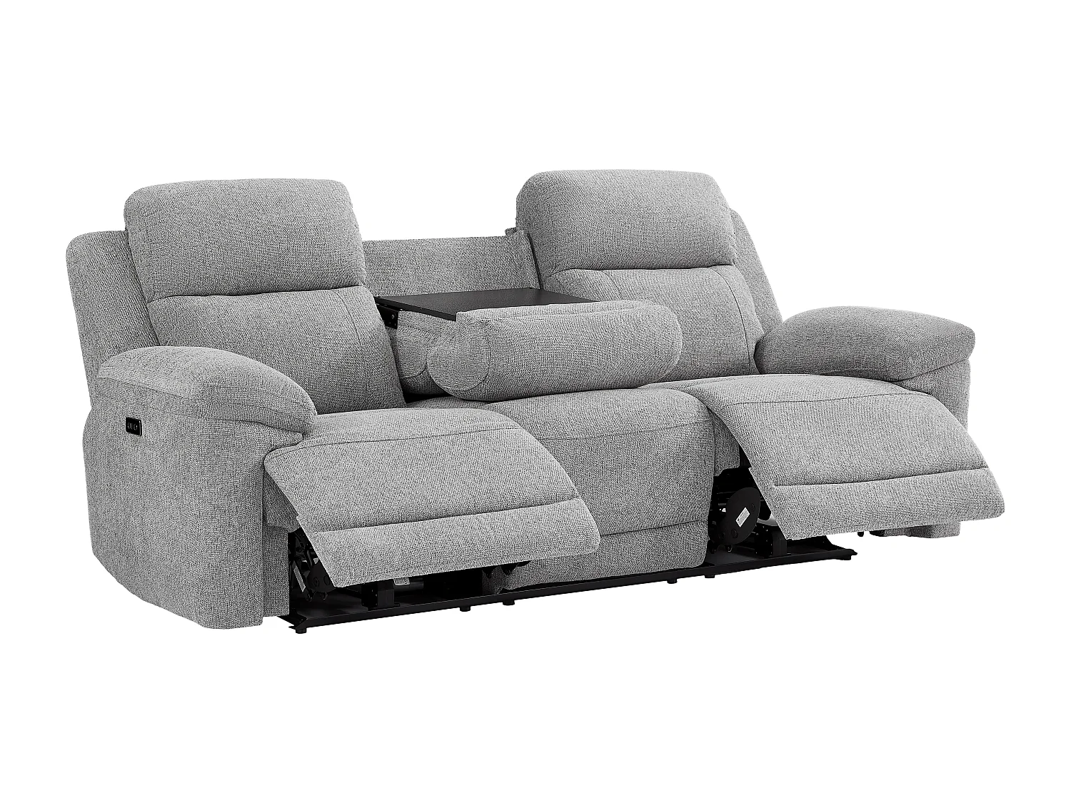 Canapé 3 places et fauteuil relax électrique en tissu chiné gris KELUNO