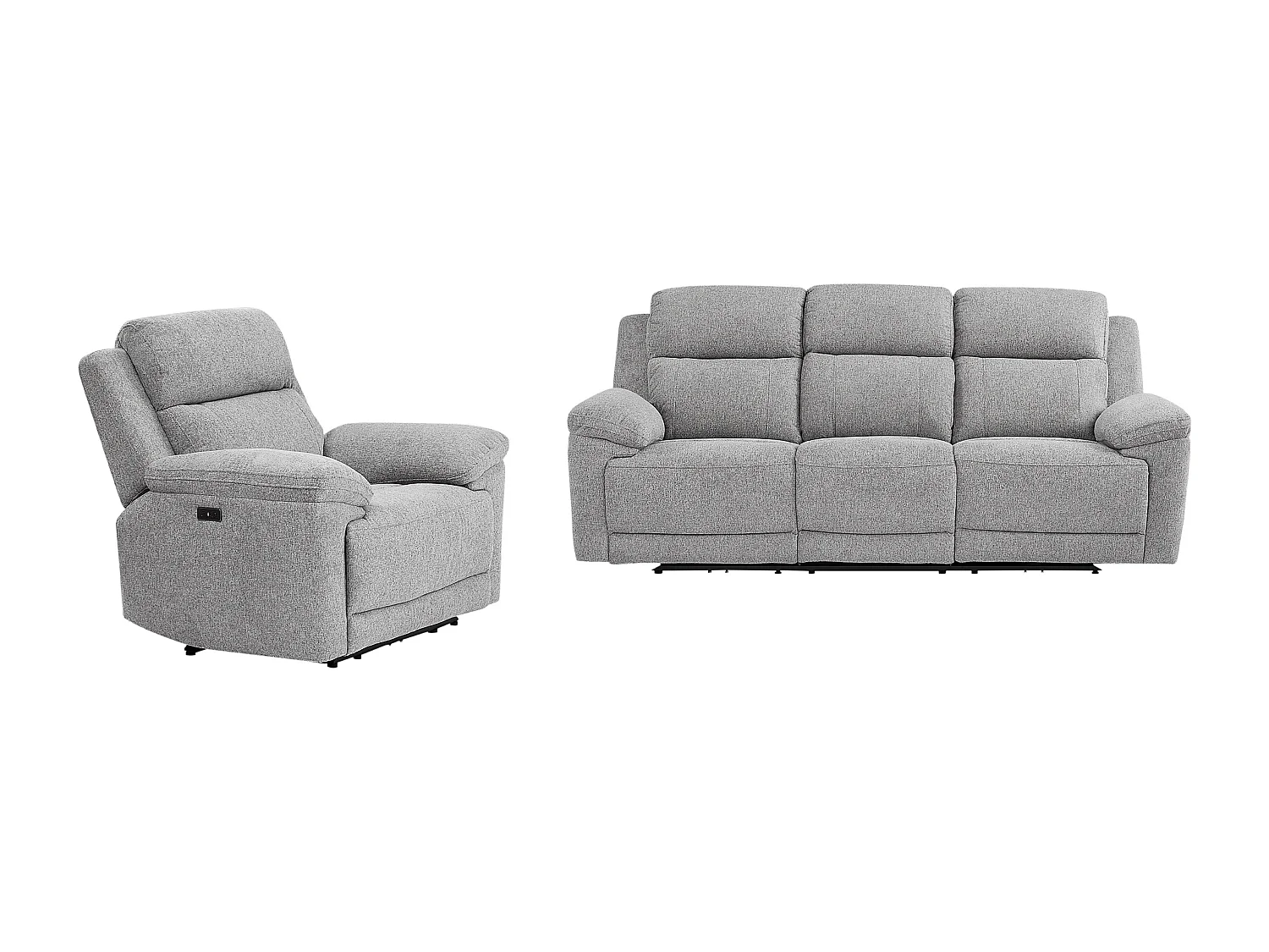 Canapé 3 places et fauteuil relax électrique en tissu chiné gris KELUNO