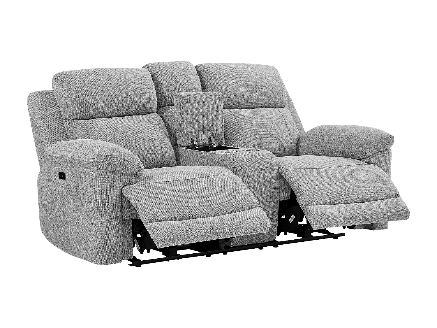 Canapés 3 places 2 places et un fauteuil relax électrique en tissu chiné gris KELUNO