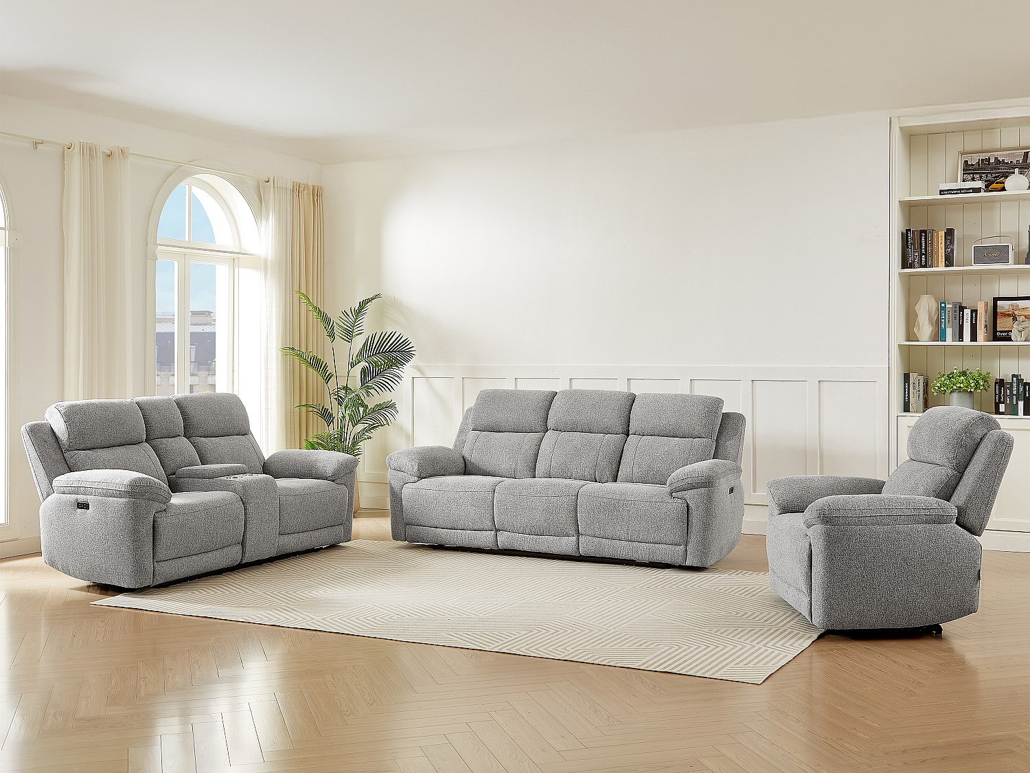 Relaxsofa 3-Sitzer & 2-Sitzer sowie Relaxsessel elektrisch – melierter Stof günstig online kaufen