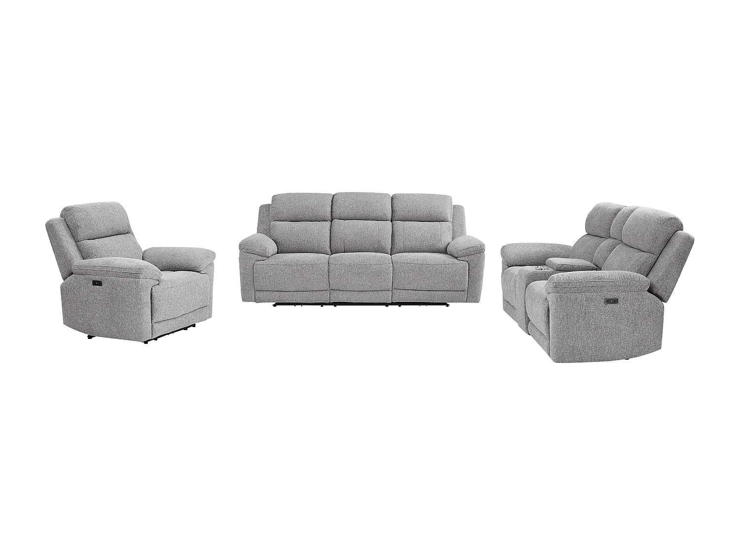 Canapés 3 places 2 places et un fauteuil relax électrique en tissu chiné gris KELUNO