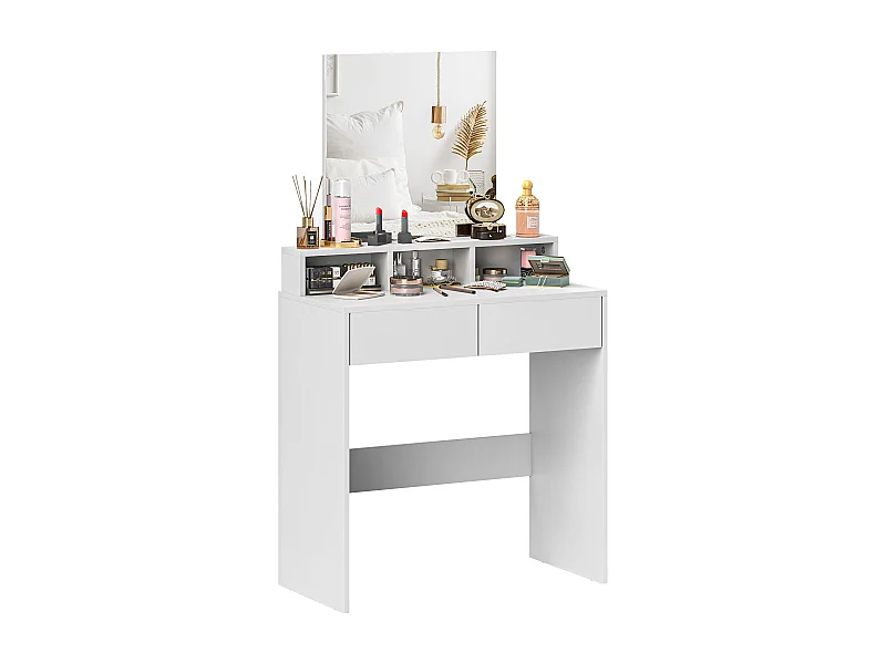 Schminktisch – 75 x 38 x 135 cm – Weiß – Melamin und Glas