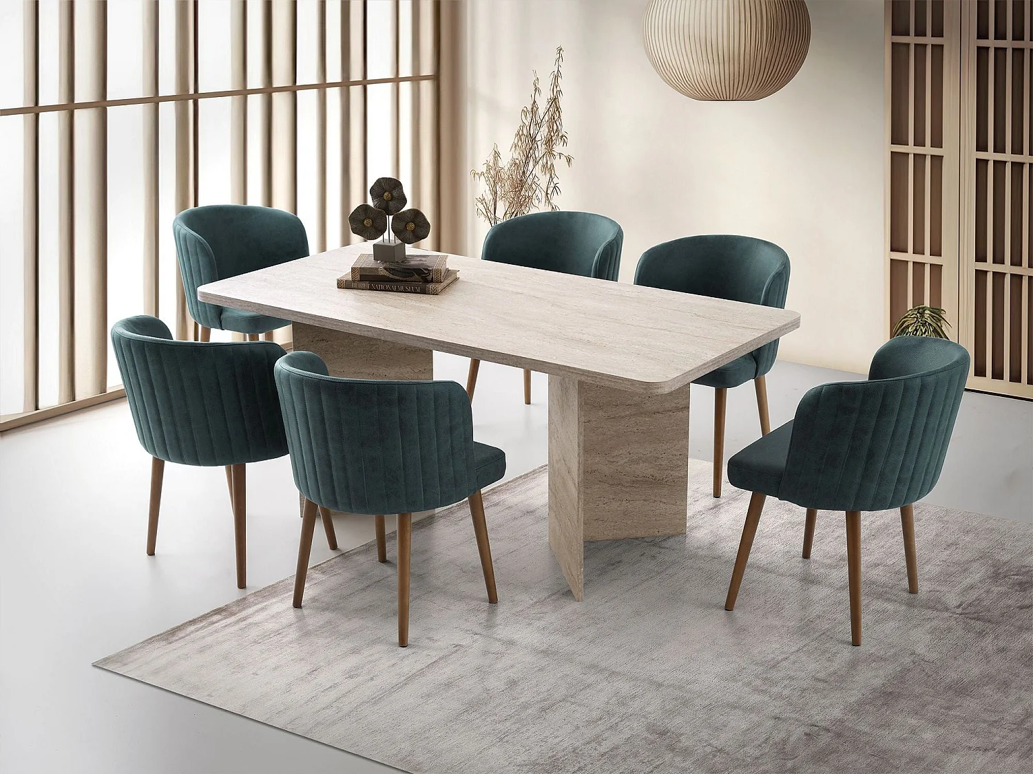 Tavolo da pranzo – 180 cm x 90 cm x 77 cm – Colore travertino – Truciolato