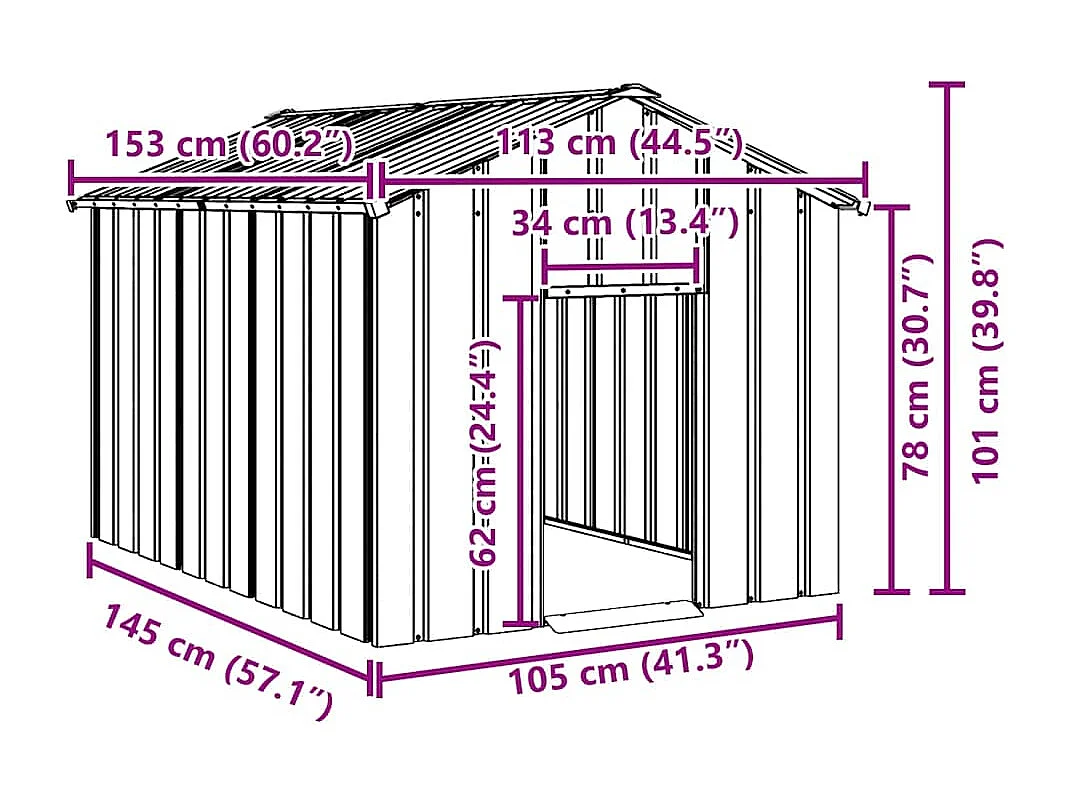 Casota para cães com telhado 113x153x101 cm aço galvanizado