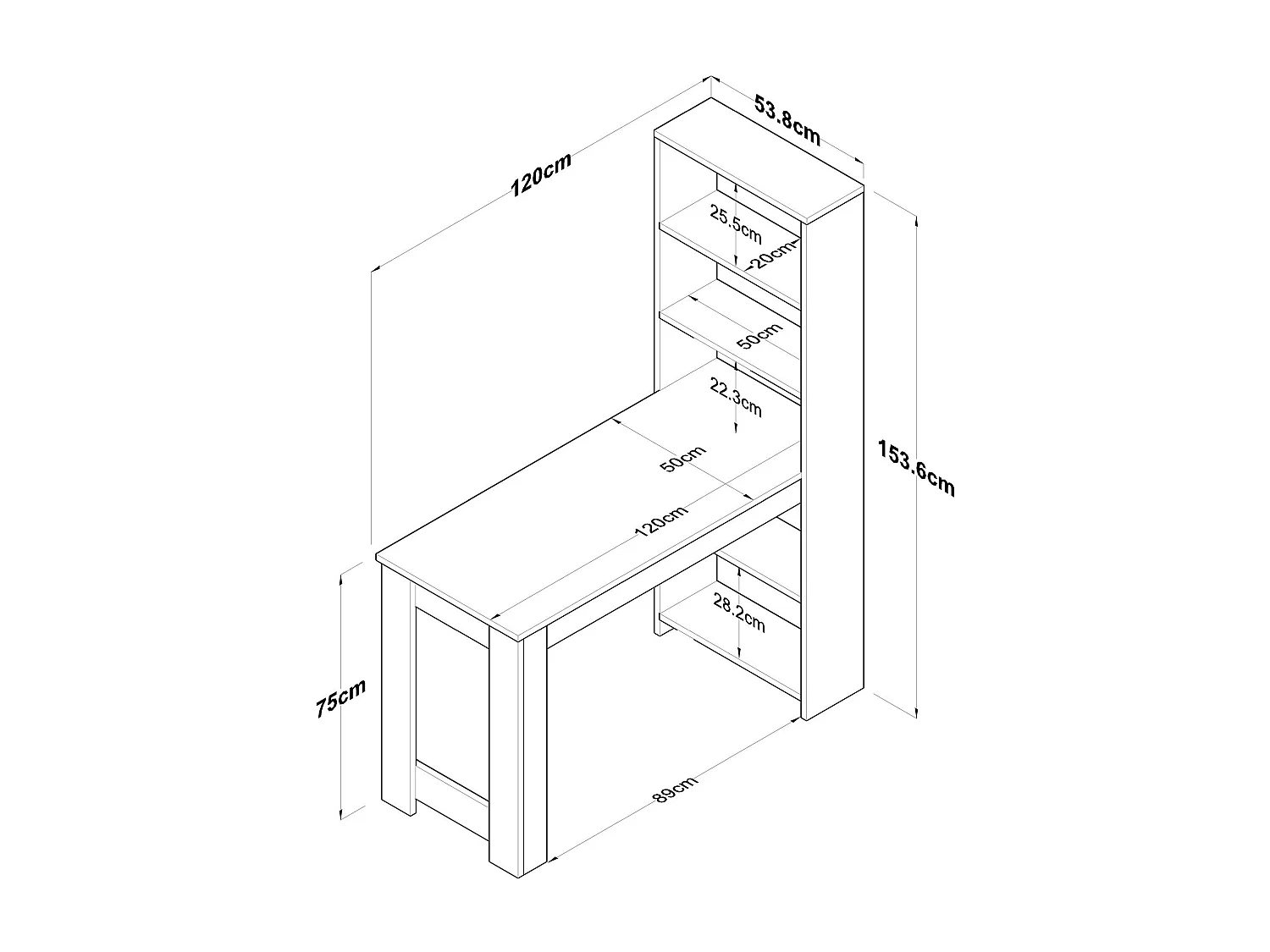 Table de cuisIne avec étagère de rangement intégré blanc et décor bois L120 cm