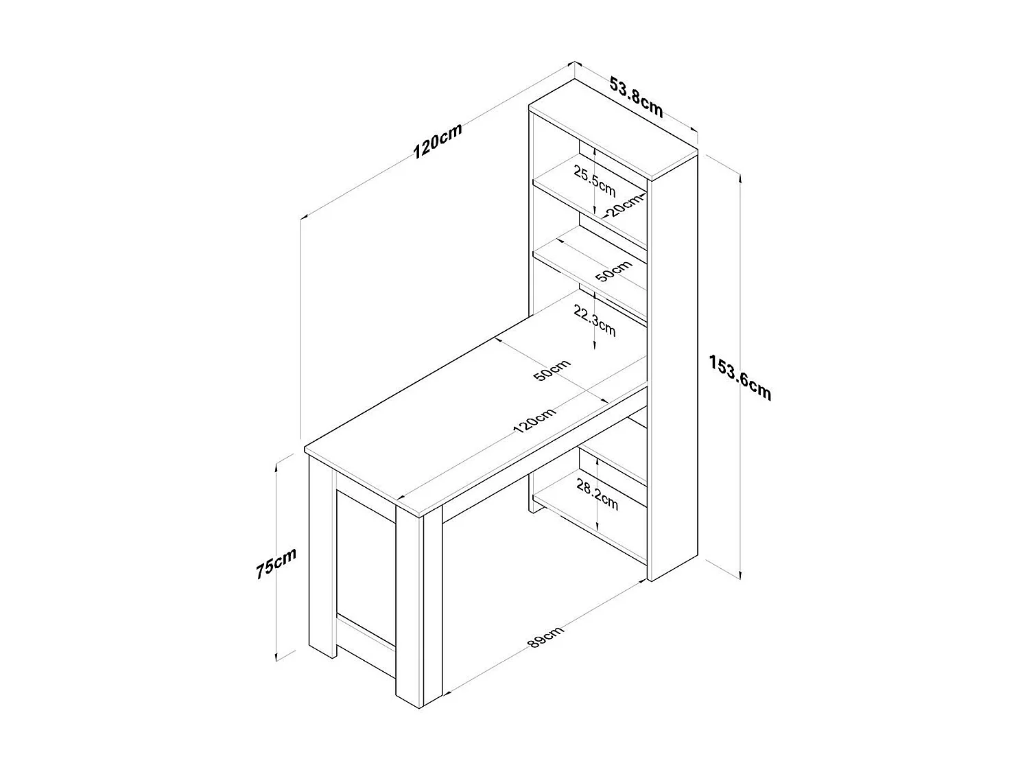 Küchentisch mit integriertem Regal Weiß und Holzdekor B120 cm
