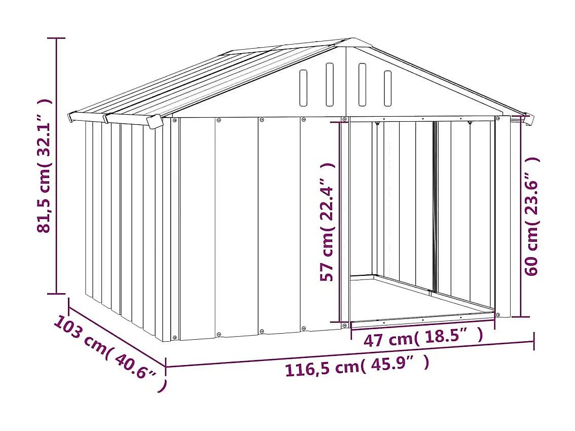 Niche pour chien 116,5 x 103 x 81,5 cm en acier galvanisé anthracite