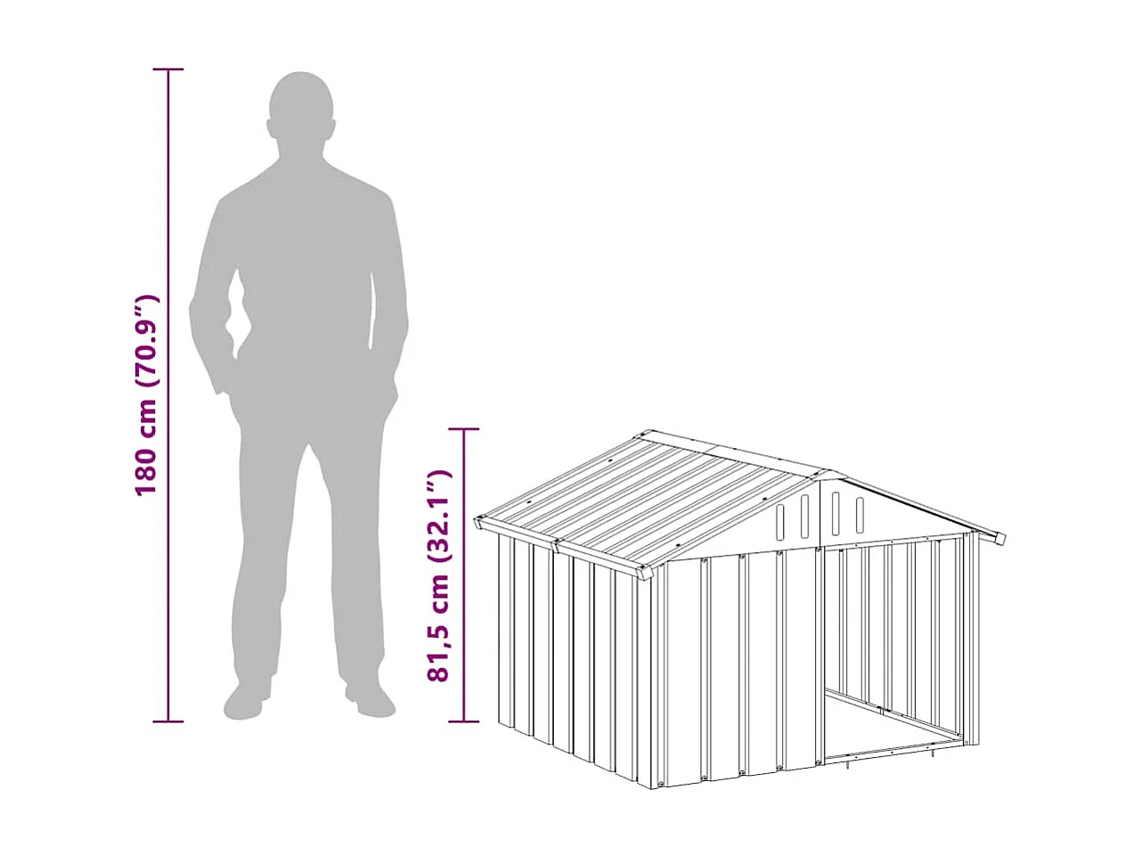 Hundehütte 116,5 x 103 x 81,5 cm, anthrazitfarbener, verzinkter Stahl