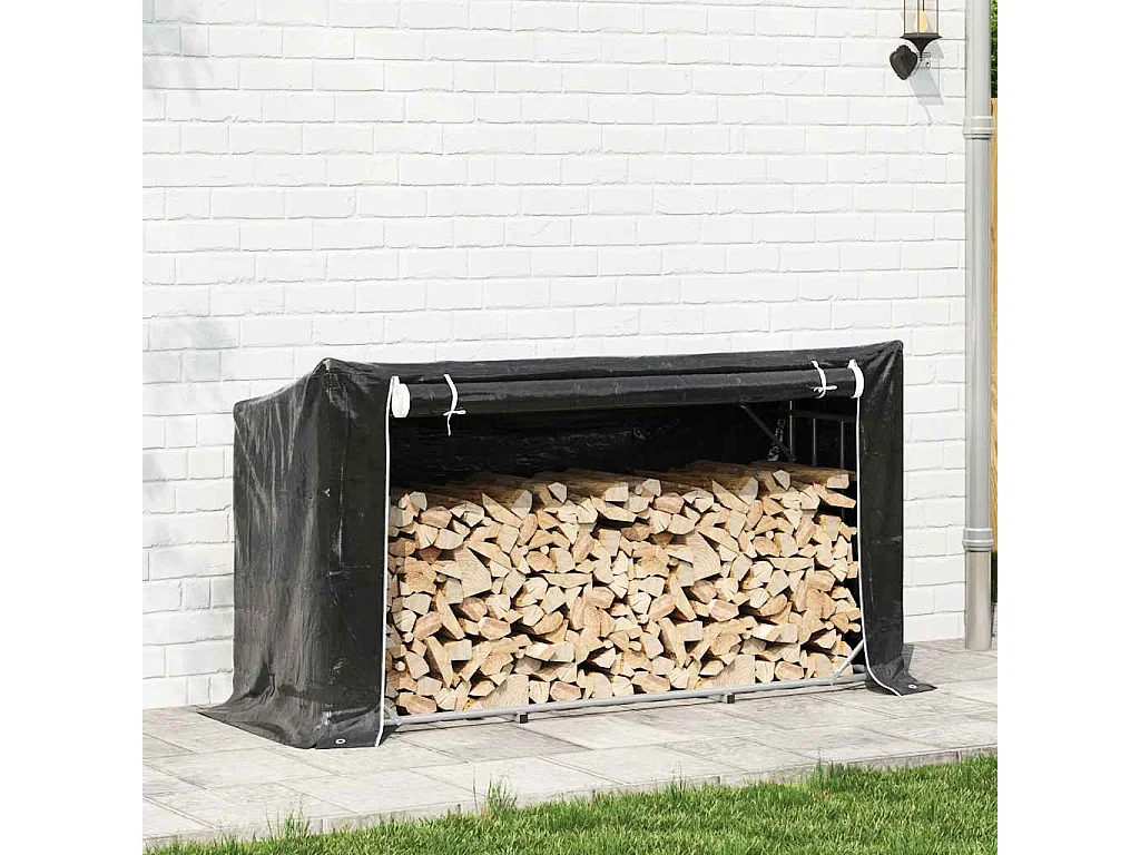 Stojak na drewno opałowe z pokrowcem przeciwdeszczowym, 200,5x60,5x110,5 cm, ocynkowana stal.