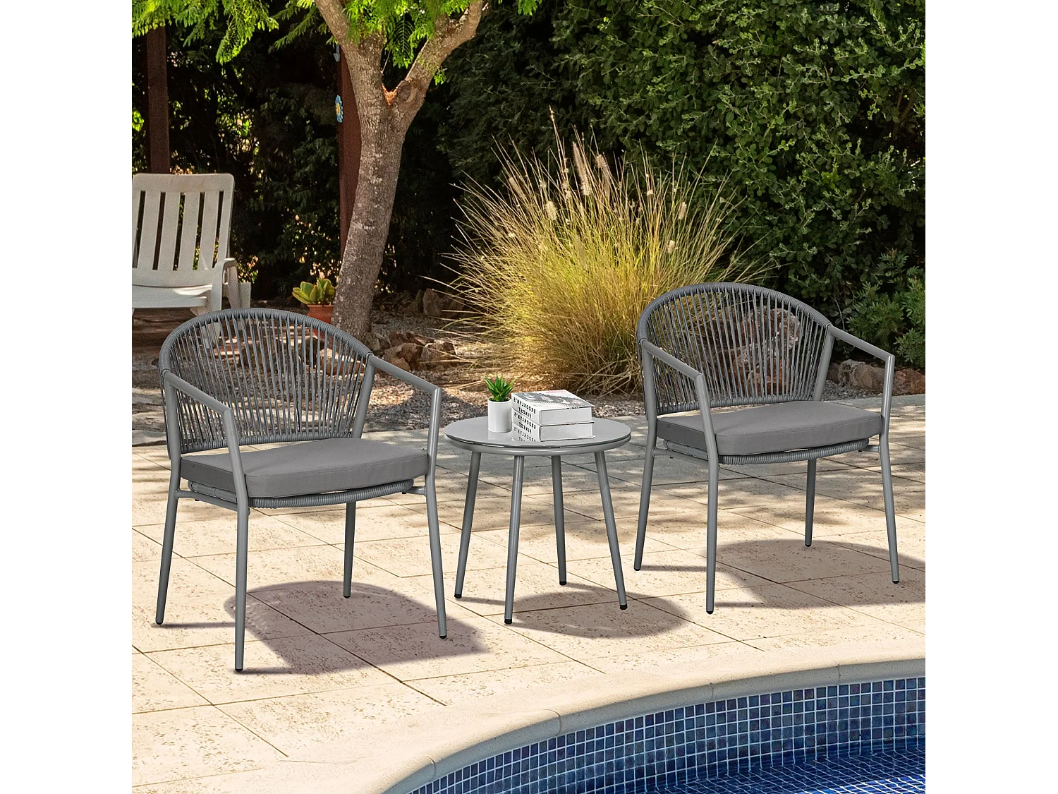 Conjunto de Jardim Exterior 3 Peças Cinzento 58x62x78 cm