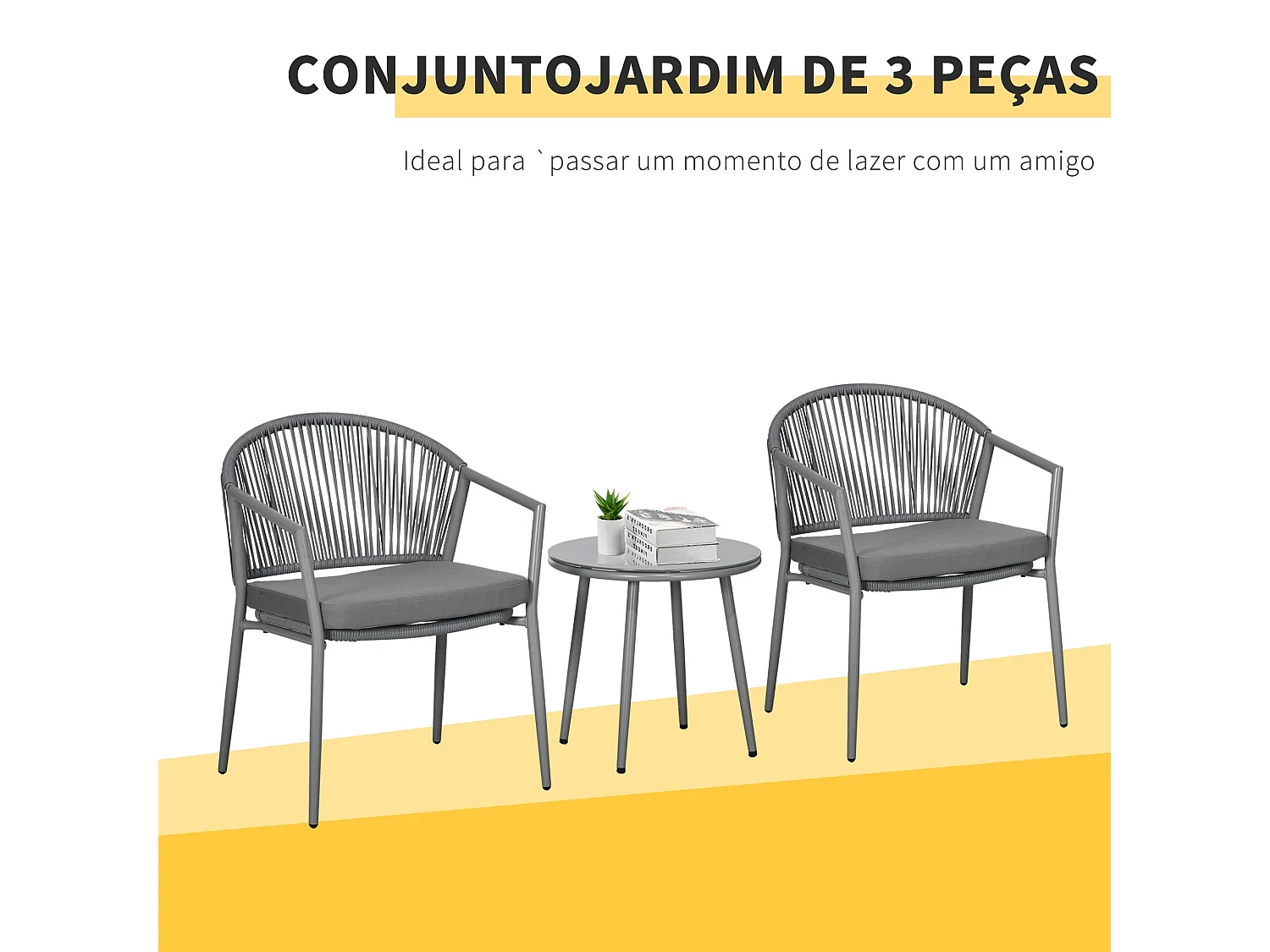 Conjunto de Jardim Exterior 3 Peças Cinzento 58x62x78 cm