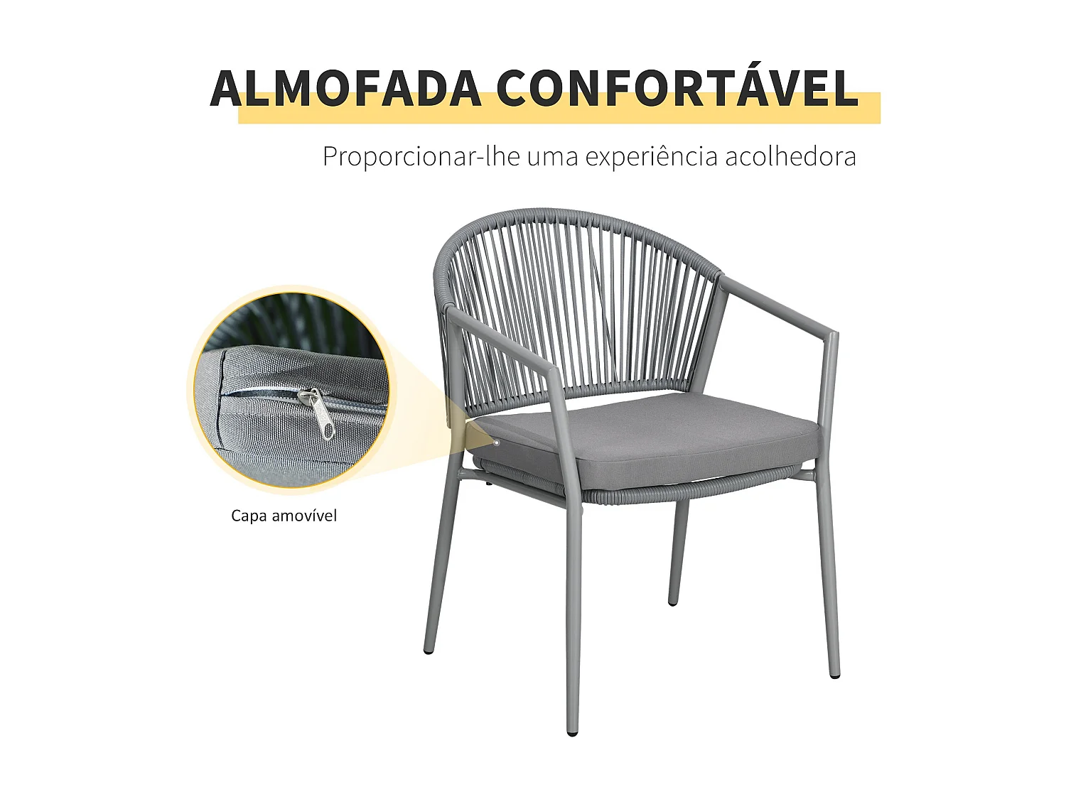 Conjunto de Jardim Exterior 3 Peças Cinzento 58x62x78 cm