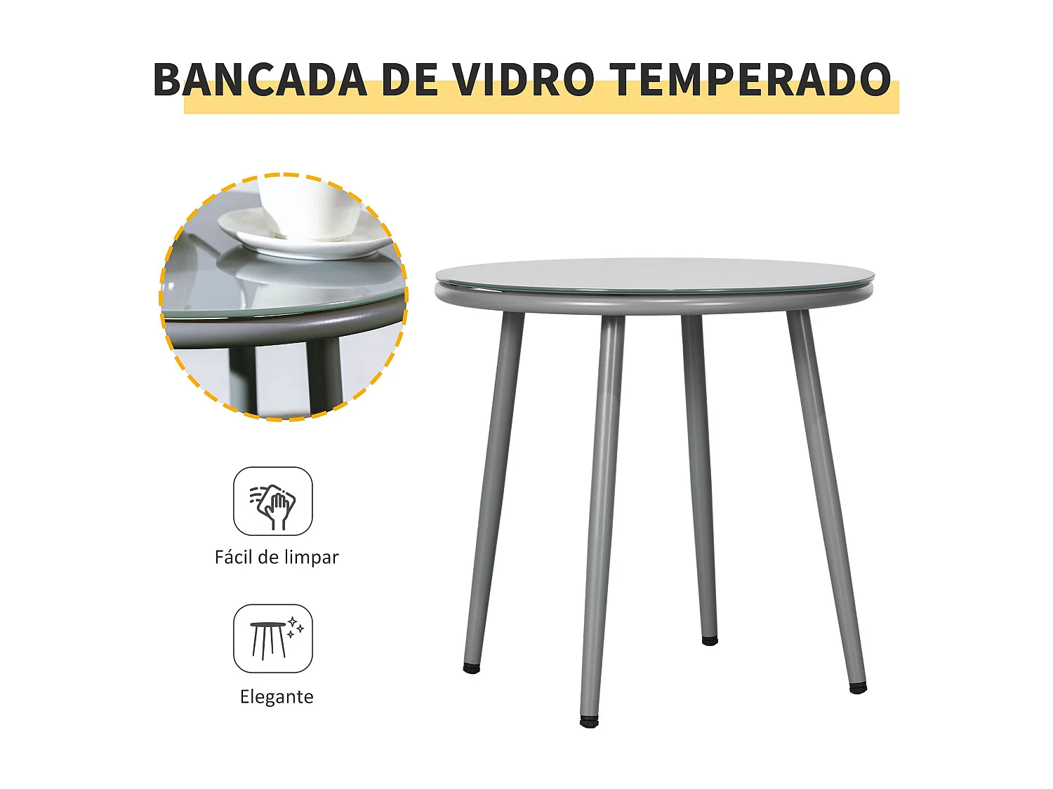 Conjunto de Jardim Exterior 3 Peças Cinzento 58x62x78 cm