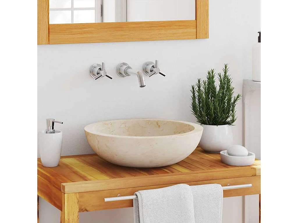 Waschbecken 40x12 cm, cremefarbener Marmor