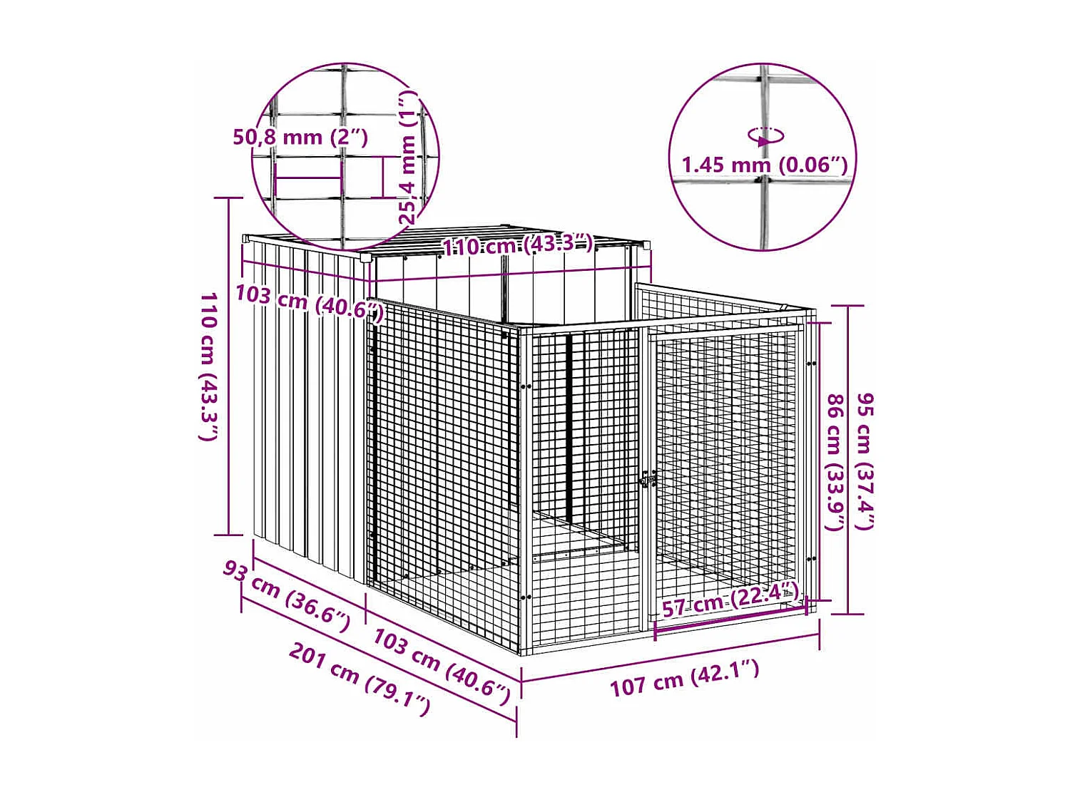 Casota para Cães com Parque em Aço Galvanizado Cinza Claro para Segurança e Conforto