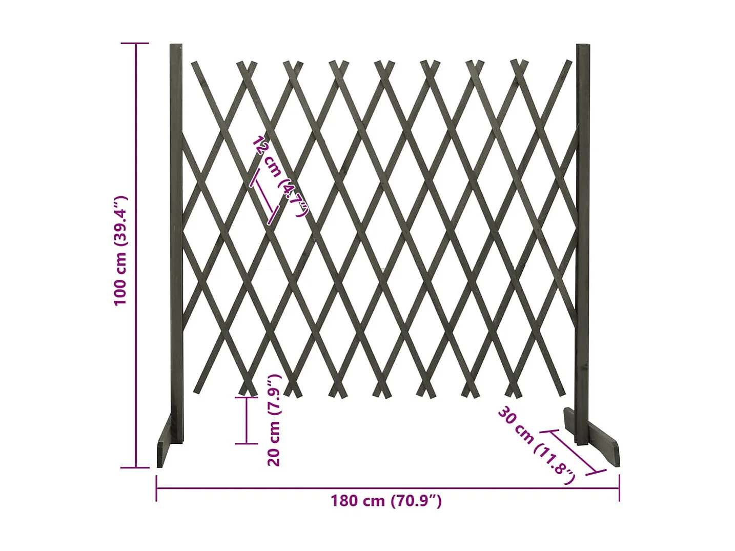 Vedação em Treliça de Madeira para Jardim 180x100 cm em Cinza