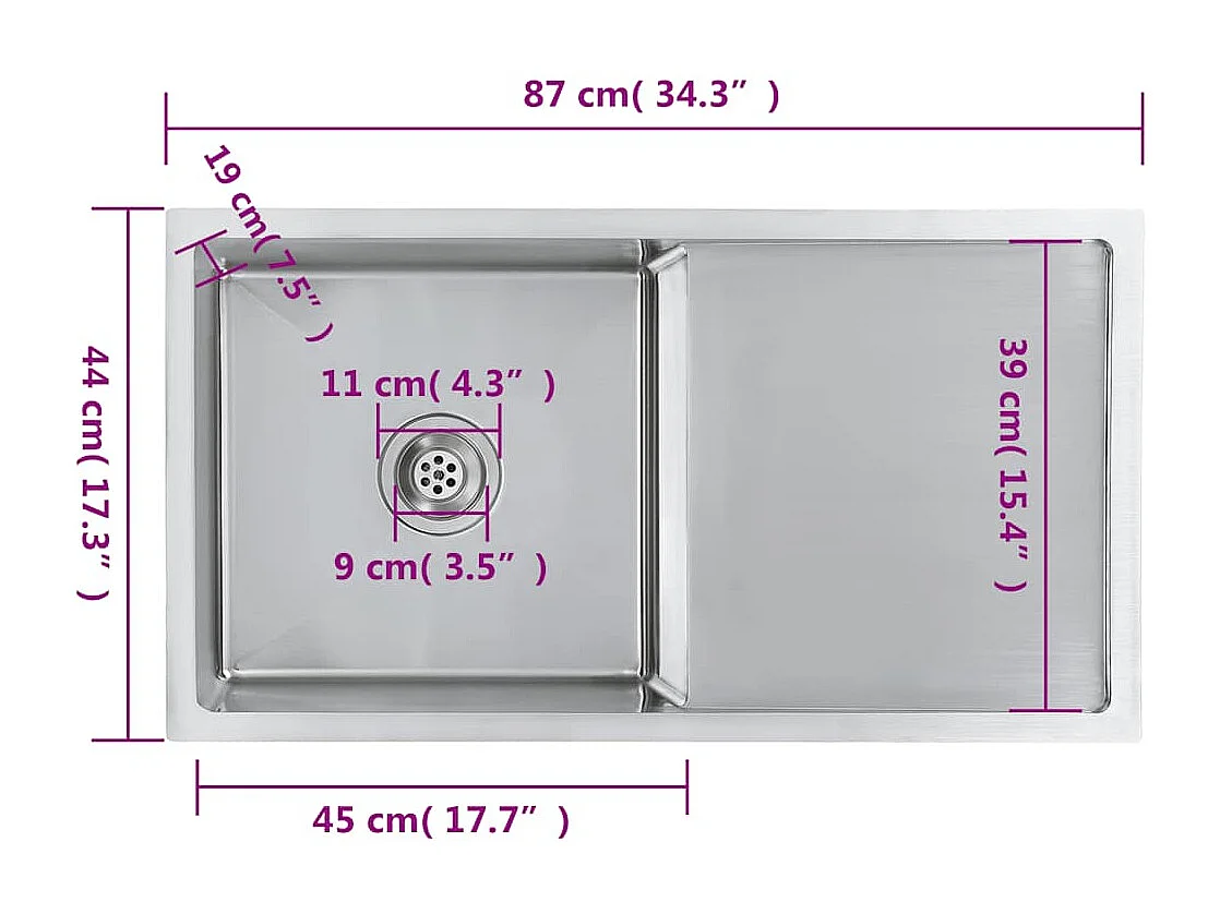 Handgefertigte Küchenspüle aus Edelstahl