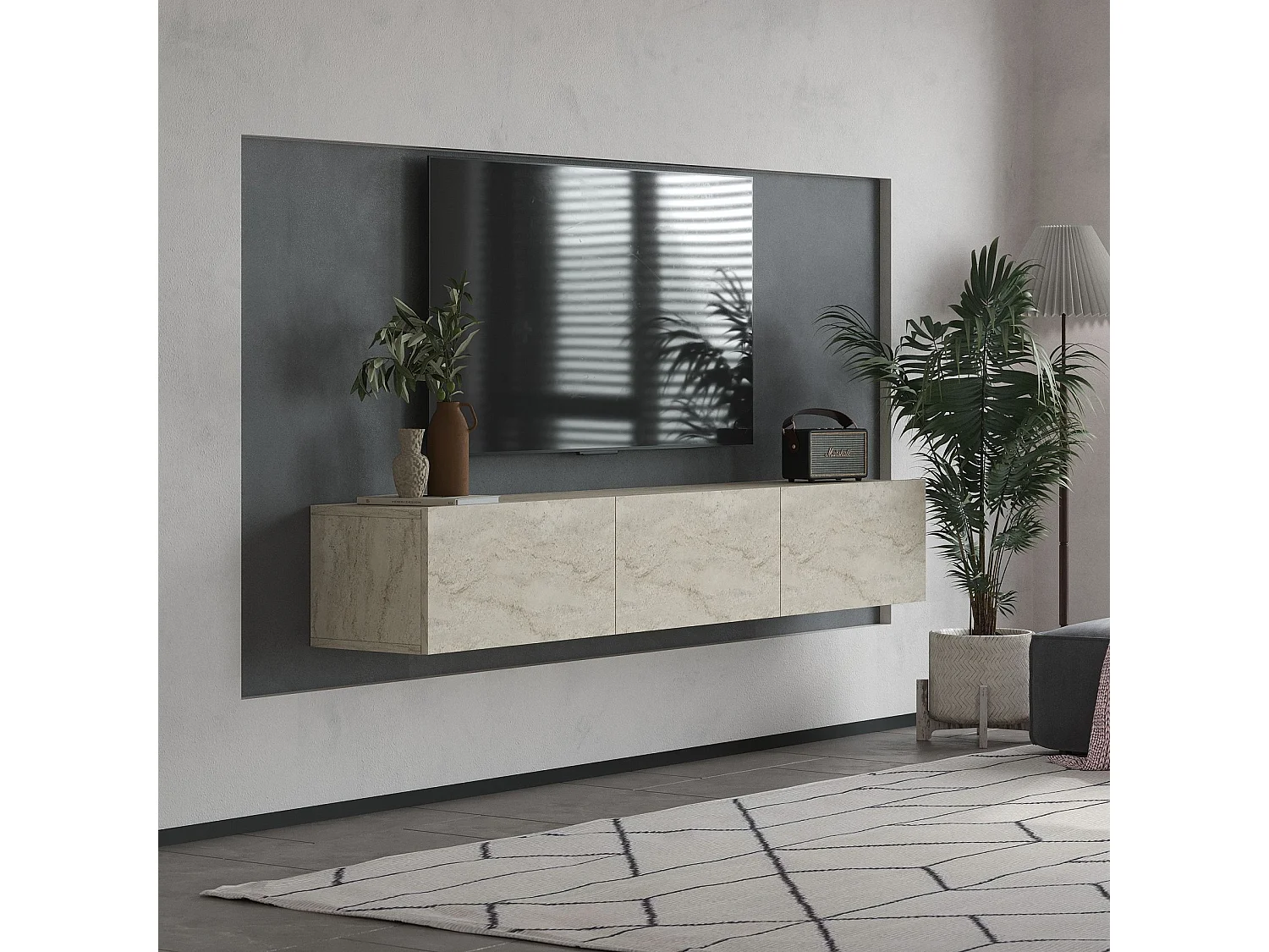Stojak pod TV – 180 cm x 28,6 cm x 31,4 cm – trawertyn – płyta MDF